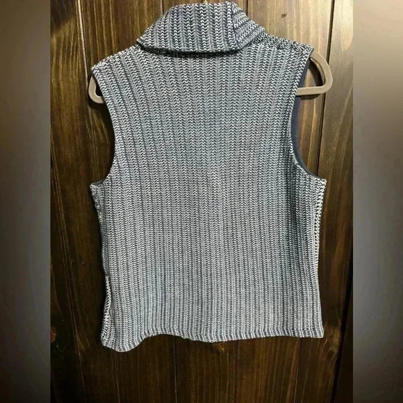 Chaps Blue and White Knit Button Front Shawl Collar Sweater Vest, Size Large - Picture 6 of 10